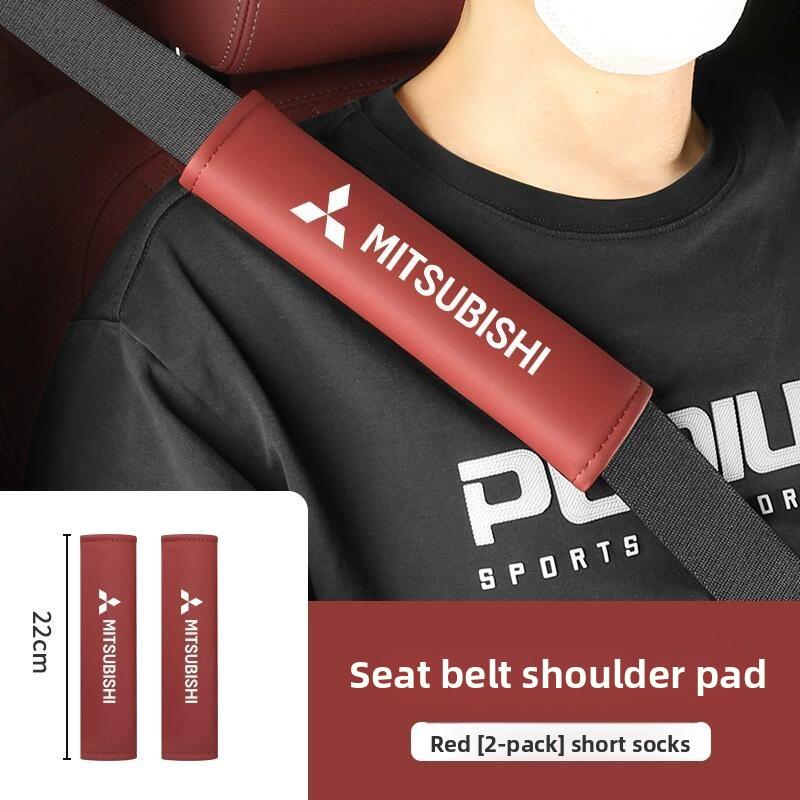 ysdf5 Car Leather Seat Belt Shoulder Protector Pad Soft Cover For Mitsubishi Logo Auto Interior Decorative Styling Parts Accessories