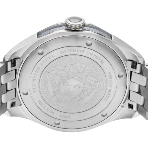 Versace GLAZE Watch, White Dial, Stainless Steel, Sapphire Crystal, Quartz Movement, 43mm, Swiss Made, VERA00518, Men's, Silver