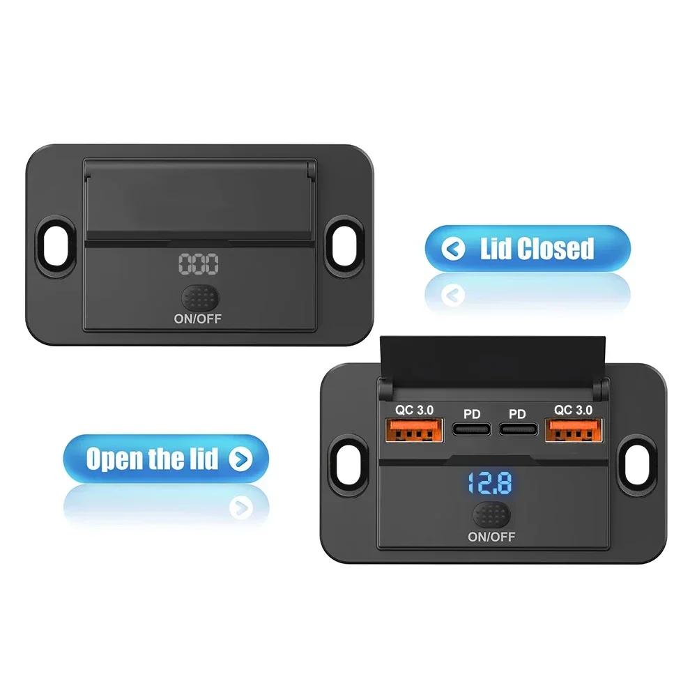 Adapter gniazda ładowarki samochodowej z przełącznikiem, rozdzielacz ładowania 2-4 porty, gniazdo do autobusu, kampera, ATV, ciężarówki, łodzi, gniazdo, 12V, 24V, PD, QC3.0