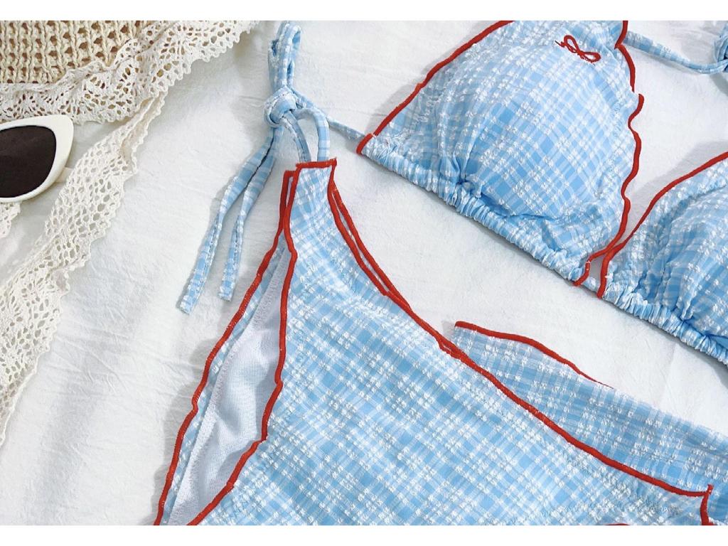 Korean Dongdaemun Plaid Bikini Three-Piece Swimsuit - Sweet and Lovely Style for Women
