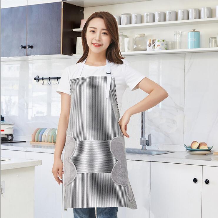 Resistant Oil Waterproof Polyester Oxford Stripeds Apron Wipe Kitchens Hand