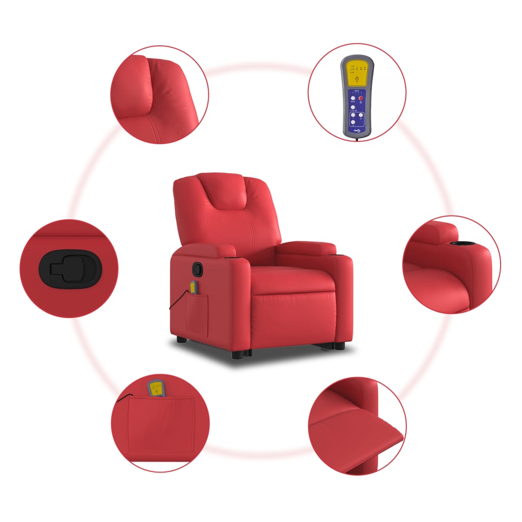Massage Recliner with Rising Assistance Red Artificial Leather