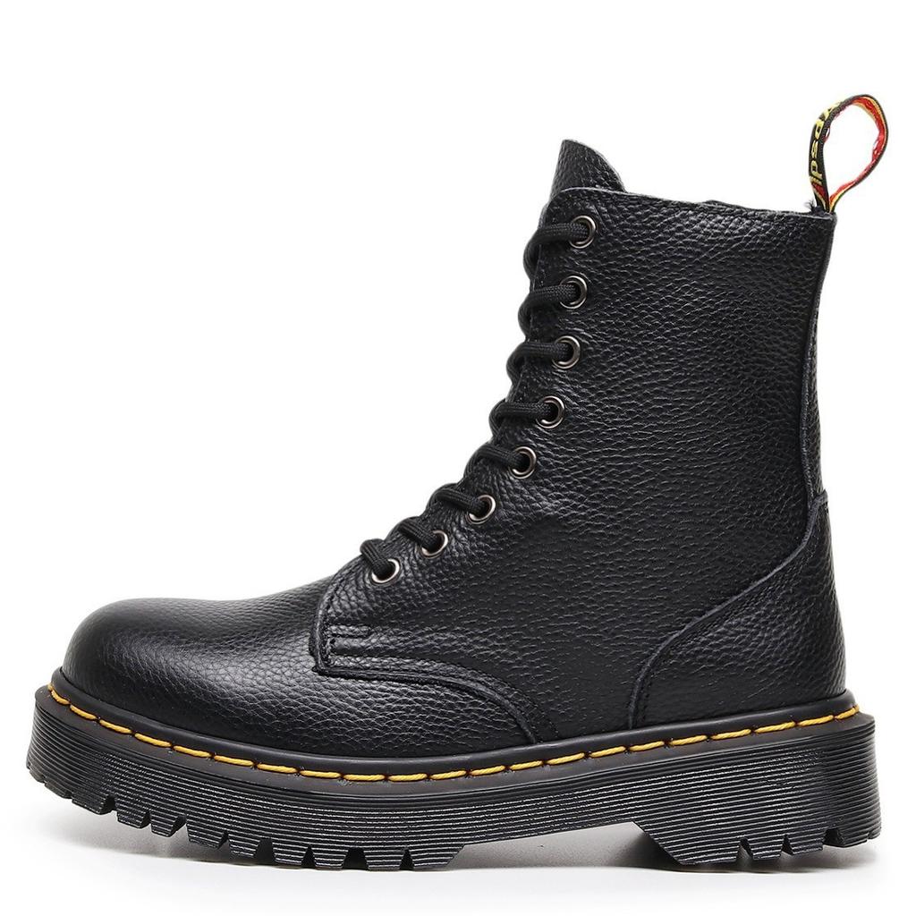 First Layer Cowhide Hole Thick Sole Lychee Pattern Locomotive Boots Women's Side Zipper Short Boots Muffin Bottom Tooling Locomotive Shoes
