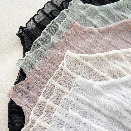 Women Sunscreen Tops Half High Collar Long Sleeve Perspective Mesh Tops Lace Lines Texture Blouse Daily Wear