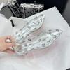Fashion Crystal Pumps Women's 2025 Summer Banquet Red Bottom Fine Heel Flat Shoes Silver Transparent Water Diamond High Heels Womens