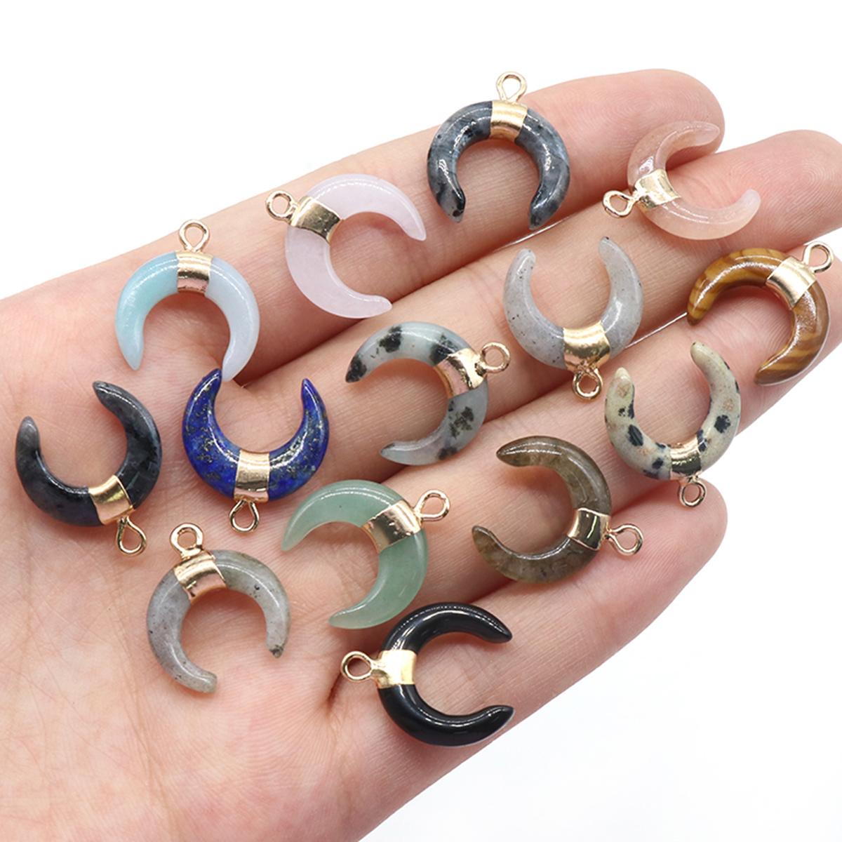 

Кулон из натуральных камней в форме луны, кристально чистый кварц, обсидиан, подвески для изготовления ювелирных изделий, ожерелье, серьги, аксессуары 15x18 мм 1Pc/15x18mm-Mix Color