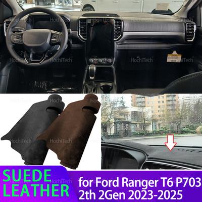 Für Ford Ranger T6 P703 2. 2. Gen 2023 2024 2025 Wildleder Armaturenbrettmatte Schwarz/Braun Armaturenbrettabdeckung Sonnenschutz Teppich Rutschfeste Matte