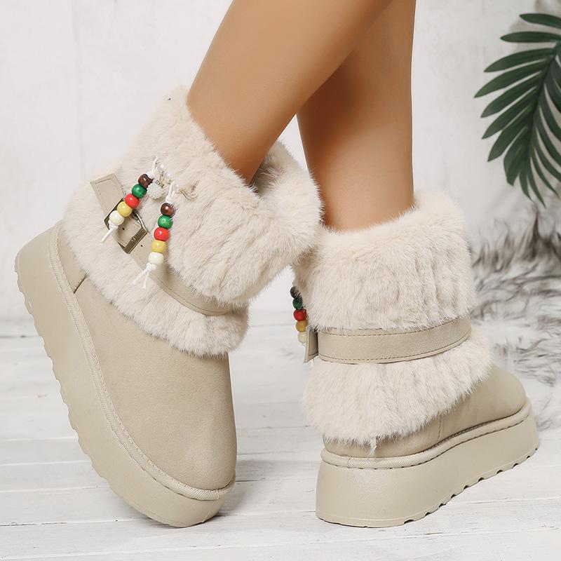 Fashion Retro Fluffy Furry Platform Snow Boots Women Winter Warm Fleece Lined Slip On Ankle Boots Woman Thick Bottom Cotton Padded Shoes