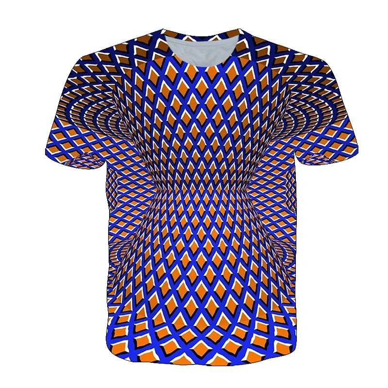 Men's summer 3D vortex printed T-shirt with fashionable psychedelic dizziness pattern trend round