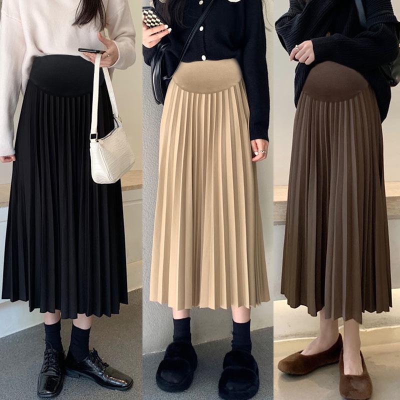 

Maternity Pleated Long Skirt with Supportive Belly Panel M