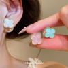 Silver Needle Retro Pearl Clover Geometric Stud Earrings - Elegant, High-End Design for Women