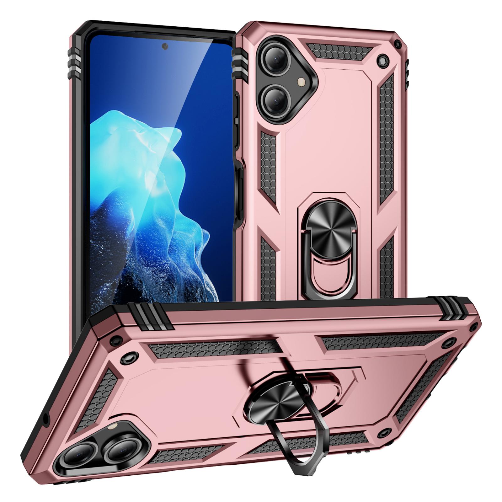 

For Samsung Galaxy A06 4G Case PC+TPU Phone Cover with Rotary Ring Kickstand Rose Gold