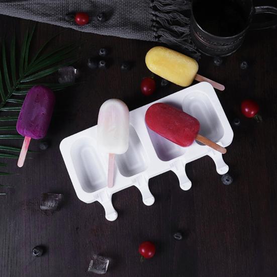 2 Sets Silicone Popsicle Molds Creative Ice Cream Mold 4 Cavities Ice Pop Mold