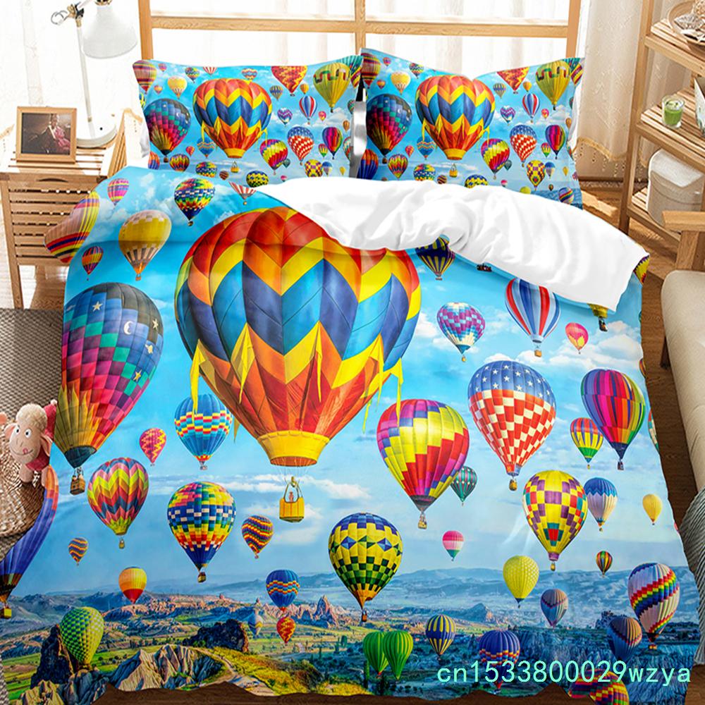 Hot Air Balloon Duvet Cover Set Single King Cartoon Animal Bedding Set Cute Sika Deer Elephant Comforter Cover For Kids Teens