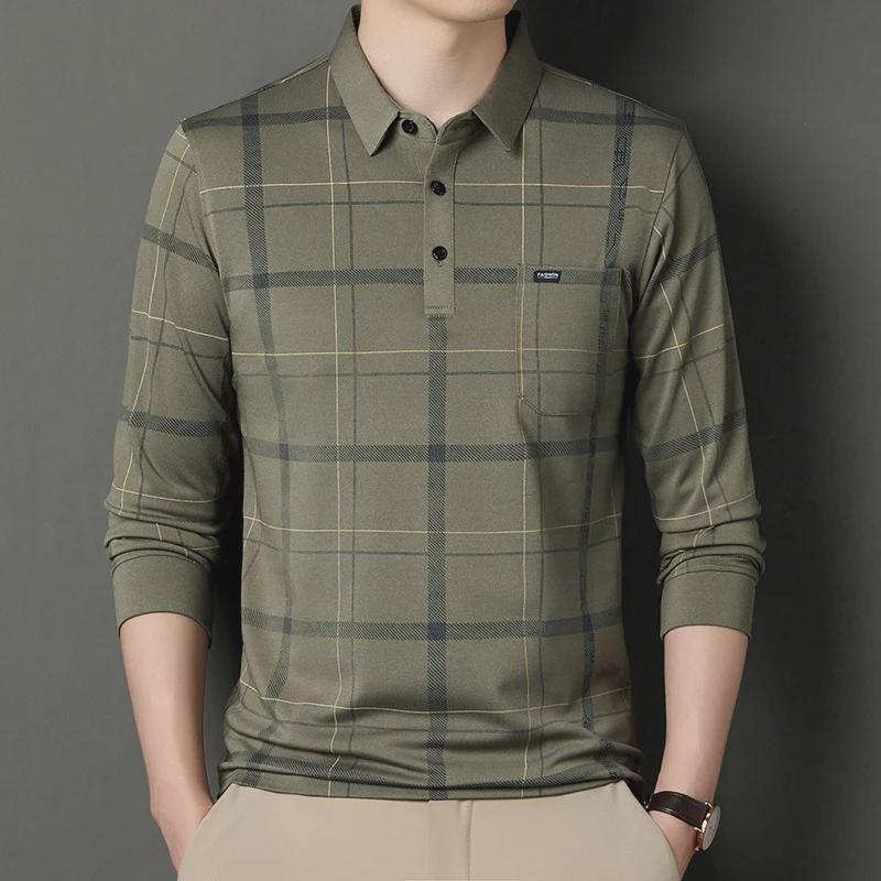 2024 Striped Long-Sleeve Men's Polo Shirt - Casual Fashion with Lapel