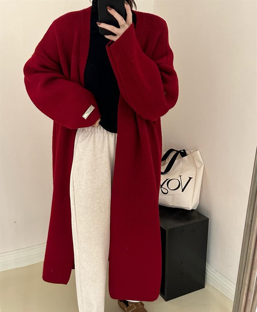 

Жіночий трикотажний довгий кардиган пальто осінь зима светр відкритий стібок Верхній одяг Elegent Causal кардиган One Size червоний