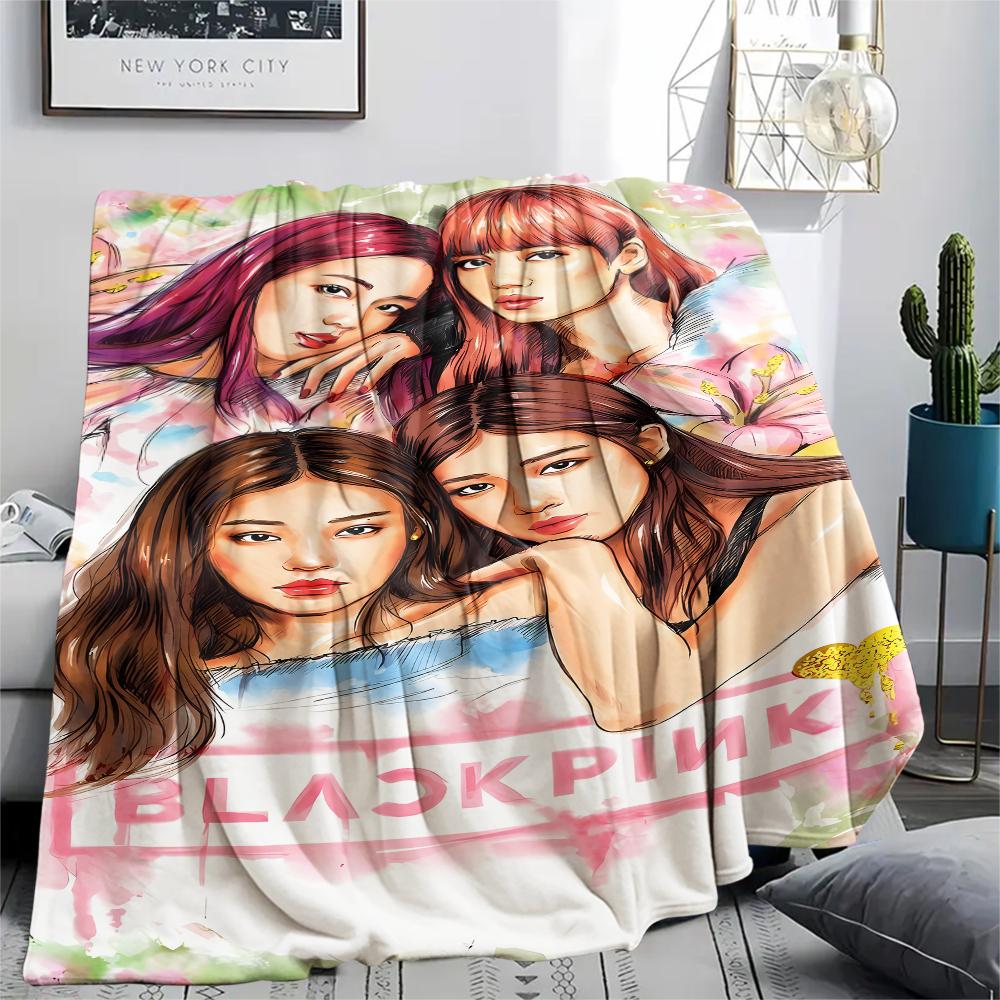 1 szt. Koc flanelowy z nadrukiem Blackpink, Wysokiej jakości, Na wszystkie pory roku, Wystrój domu, Ciepło i komfort, Idealny na prezenty świąteczne