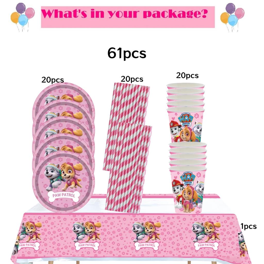 Roze Paw Patrol Verjaardagsfeest Decoratie Skye Wegwerp Servies Tafelkleed Bord Folie Ballonnen Babyborrel Meisjes Feestartikelen