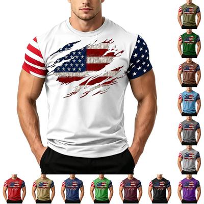 Herren Unabhängigkeitstag Flaggenprint Kurzarm T-Shirt, Locker Lässig Täglich Sommer Oberteile