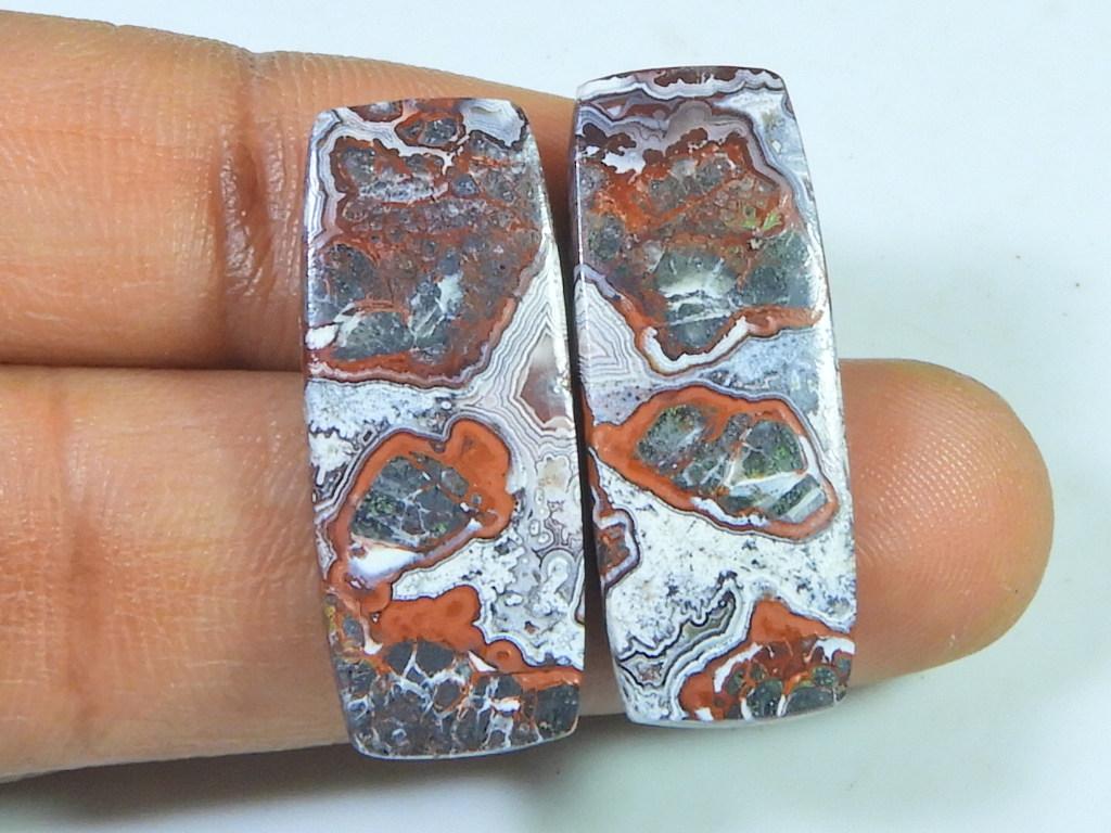 29Cts. AAA Crazy Lace Agate (11X28 Mm Each) Octagon Cabochon Matched Pair SK-3067