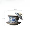 1PC Blue and white Ru kiln gongfu three-piece covered bowl tea cup Chinese style gongfu tea-making bowl