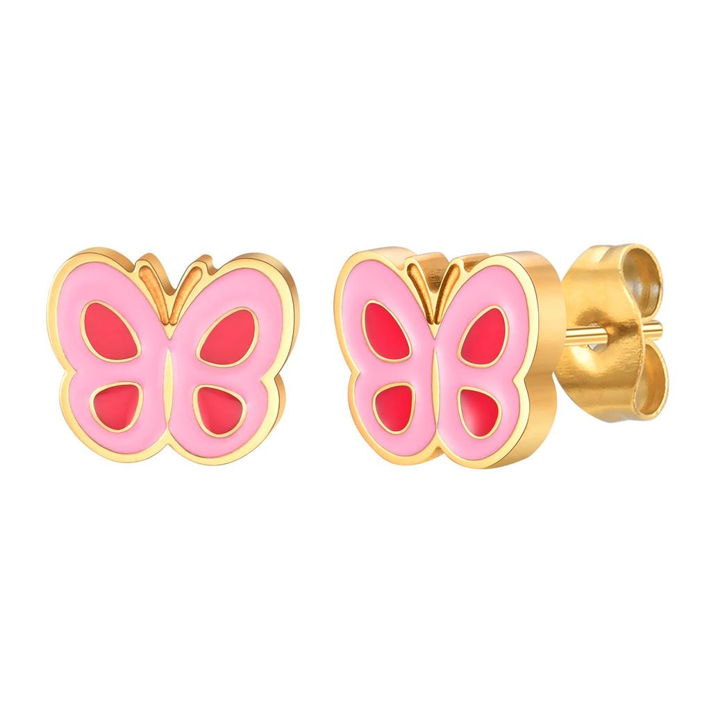 Women's Pink Flower & Butterfly Stud Earrings for Kids - European American Style