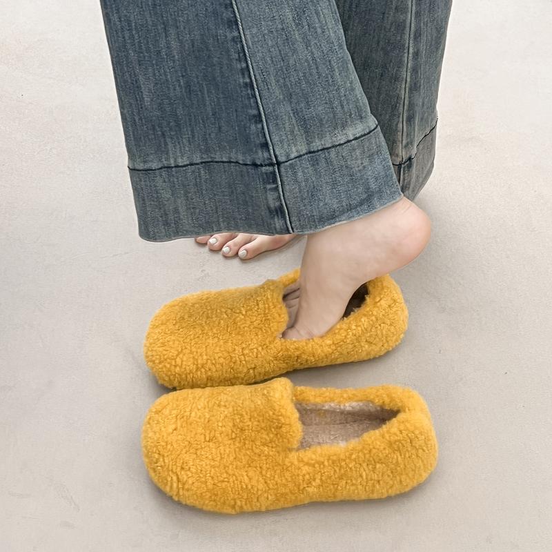 Fashion Plus Size Flat Shoes New Round Toe Deep Mouth Suede Warm Cotton Shoes for Autumn and Winter