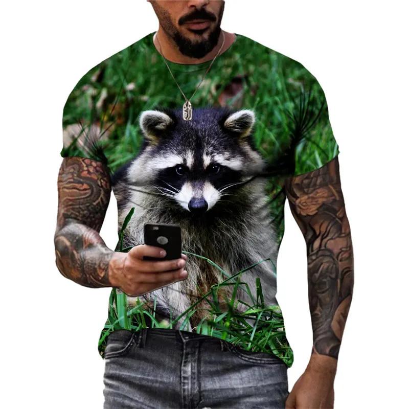 3D Printed Funny Raccoon T Shirt For Men Cute Animal Pattern T-Shirts Summer Fashion Casual Round Neck Tees Loose Short Sleeves