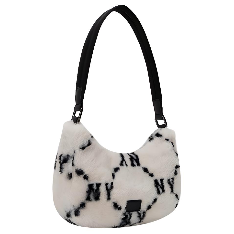 New MLB New York Yankees Faux Fur Plush Shoulder Bag Handbag Shoulder Bag Regular Women's Milk White 3ABQS0826-50CRS