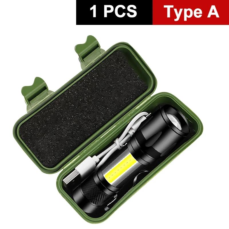1-6PCS Mini Portable LED Flashlight COB Light Telescopic Zoom Torch USB Rechargeable Tactical Camping Hiking Emergency Lantern