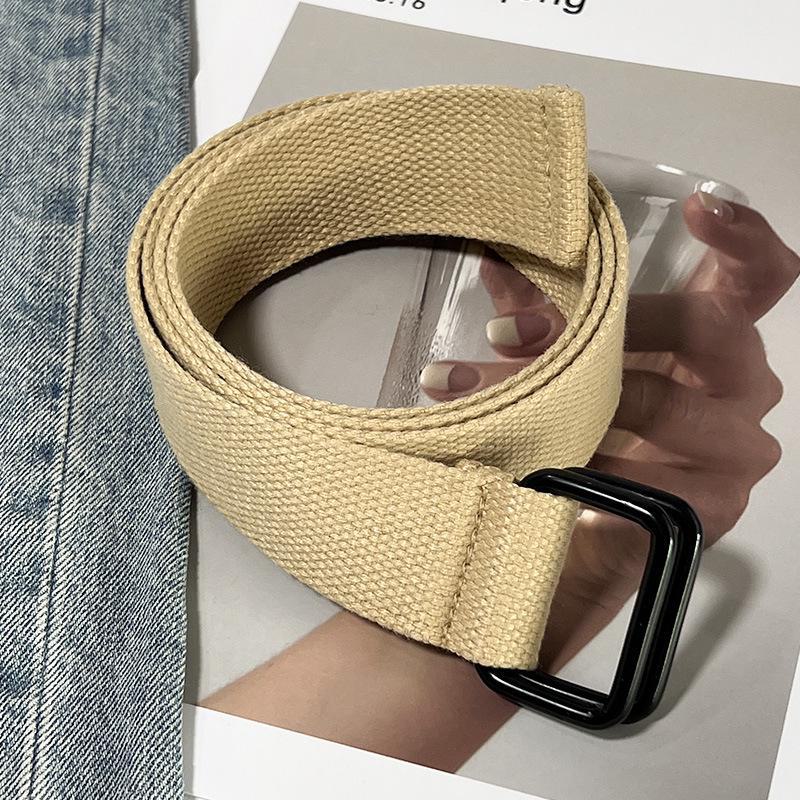 

Ремень унисекс с двойной пряжкой из холста для джинсов и комбинезонов - модный стиль милитари 110cm*3.8cm темные хаки