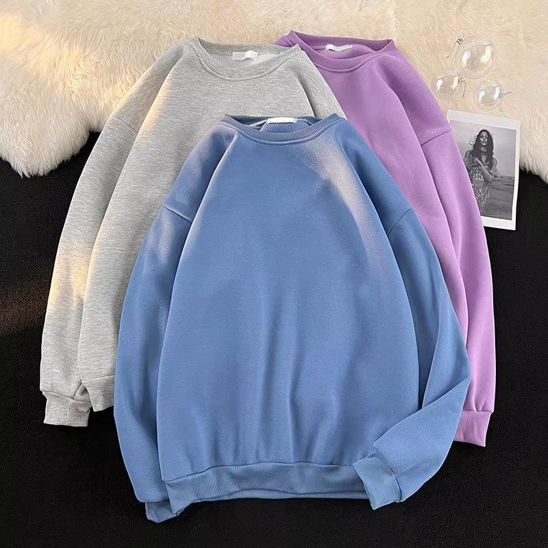 Men's Trendy Solid Color Round Neck Pullover Sweatshirt for Autumn/Winter
