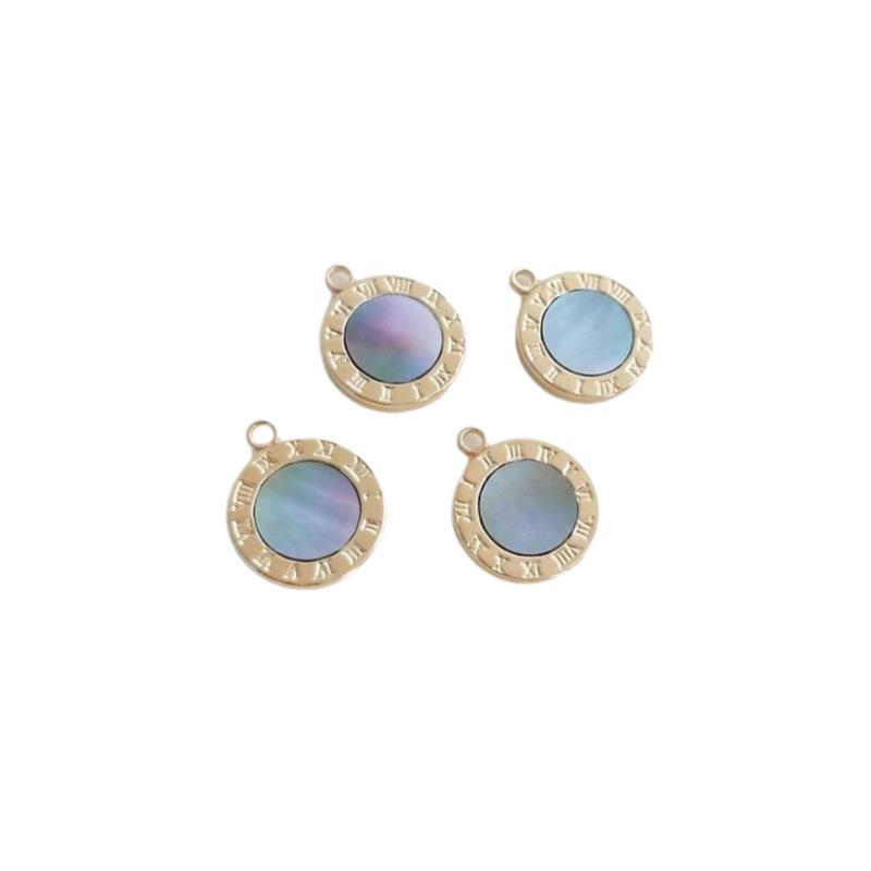 14K Gold-Filled Roman Numeral Disc Pendant with Inlaid Natural Grey Mother-of-Pearl Chain Necklace/Bracelet Charm