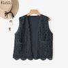 ZANZEA Women Casual Lace Patchwork Sleeveless Cardigan Vest 