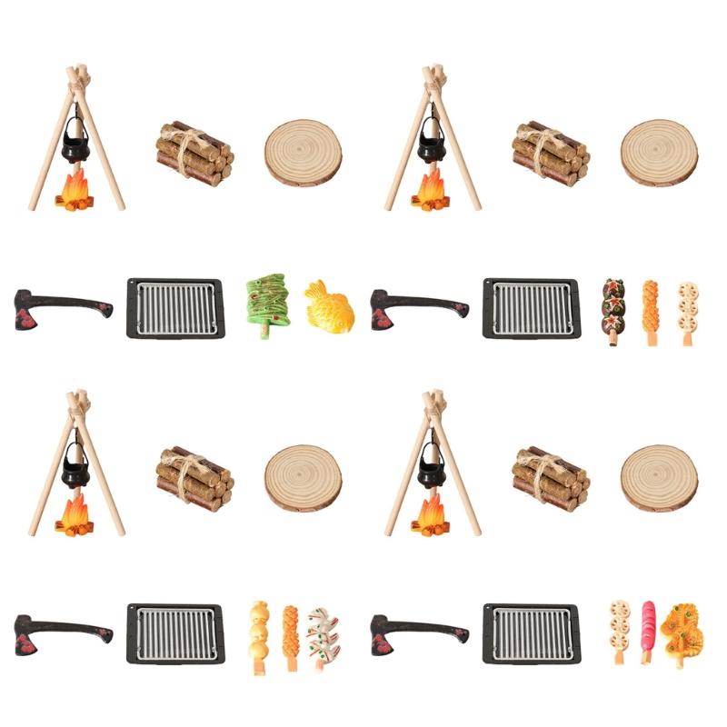 1/12 Miniature Camping Scene Set With Baking Pan For Doll House Outdoor Picnic Scene Accessories And Kids Roleplay Craft