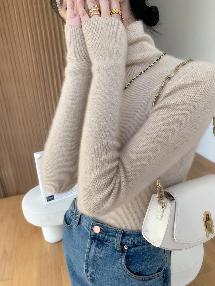 Women's High Neck Cashmere Turtleneck Pullover - 100% Wool Slim Fit Long Sleeve Sweater, Autumn/Winter Base Layer.