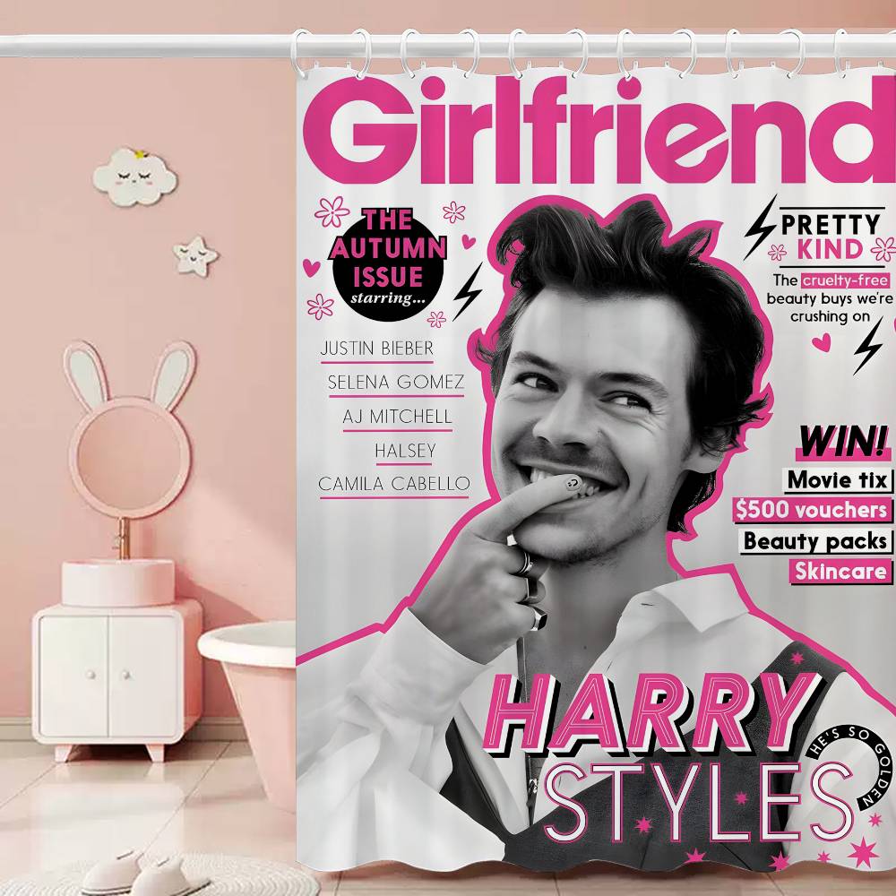 Singer H-Harrys S-Styles Movie White Shower Curtain, Bathroom Decorative Shower Curtain, Waterproof Shower Curtain With Hooks