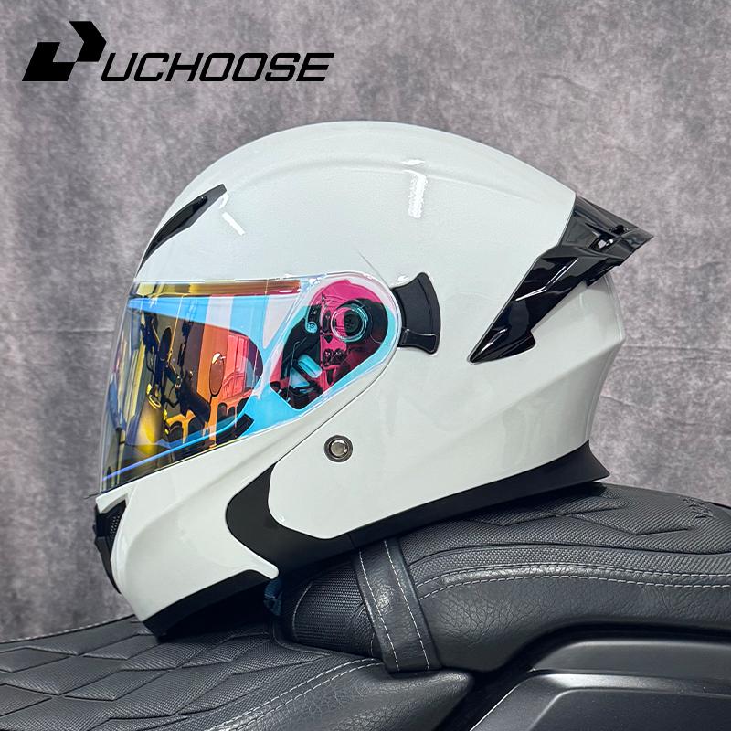 DOT Uchoose Approved Helmets Crash Motorbike Protective Gear Men Women Flip Up Helmet Motorcycle Visor Double Sun