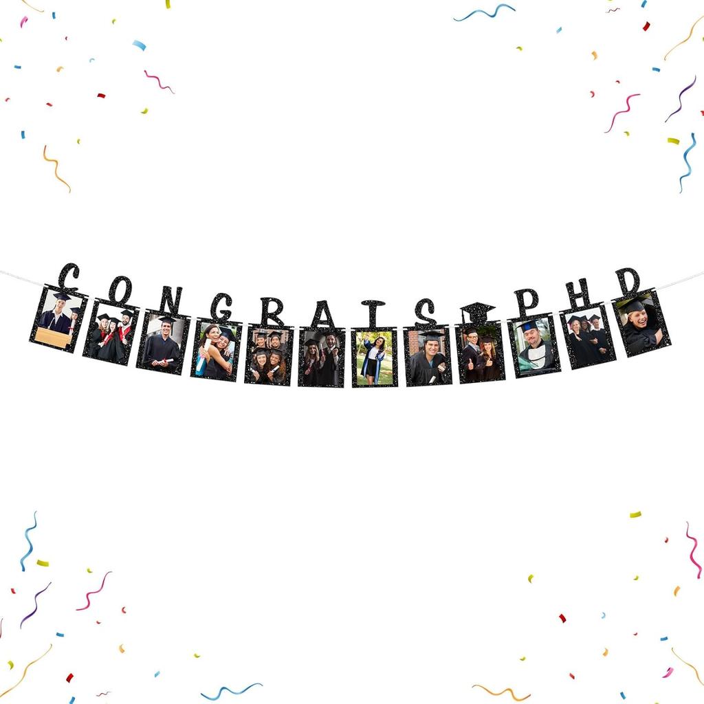 Senior Photo Banner Congrats Grad Paper Photo Frame High School College Graduation Bunting Decorations Congrats Senior Picture Banner Gold Glitter