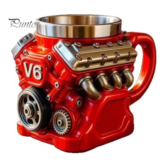 Vintage Steam Engine Collectible Retro Coffee Mug Resin Mechanical Cup Everyday Practical Steampunk 3D Beverage for Car Enthusiasts