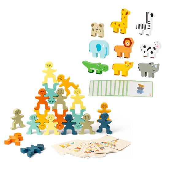 1 Set Wooden Block Matching Stacking Game Animal Mini Man Block Balance Game