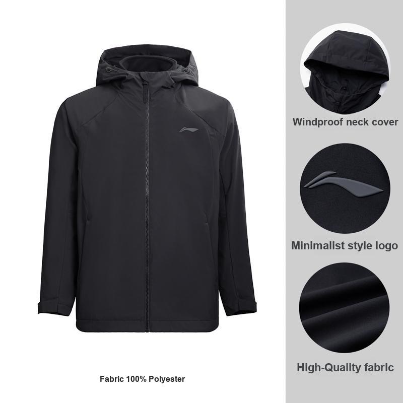 Li-Ning Solid Color Logo Loose Windproof Sports Casual Three-In-One Hooded Windbreaker Unisex Outerwear AWBV167-1