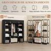 Fabric Wardrobe with Rod 10 Open Shelves Zipper Cover and Steel Frame 150x43x162.5 cm Black
