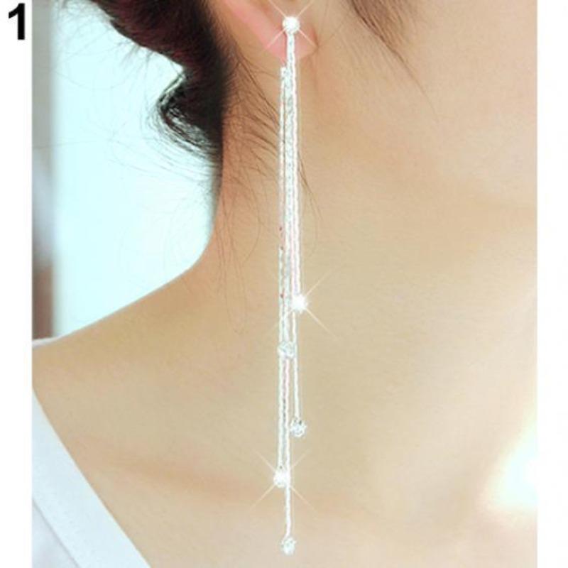 Elegant Long Tassel Drop Earrings with Sparkling Crystals for Women