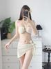 Tube top neck three-piece bikini European and American ins Internet celebrity swimsuit three-piece swimsuit gauze skirt vacation bikini