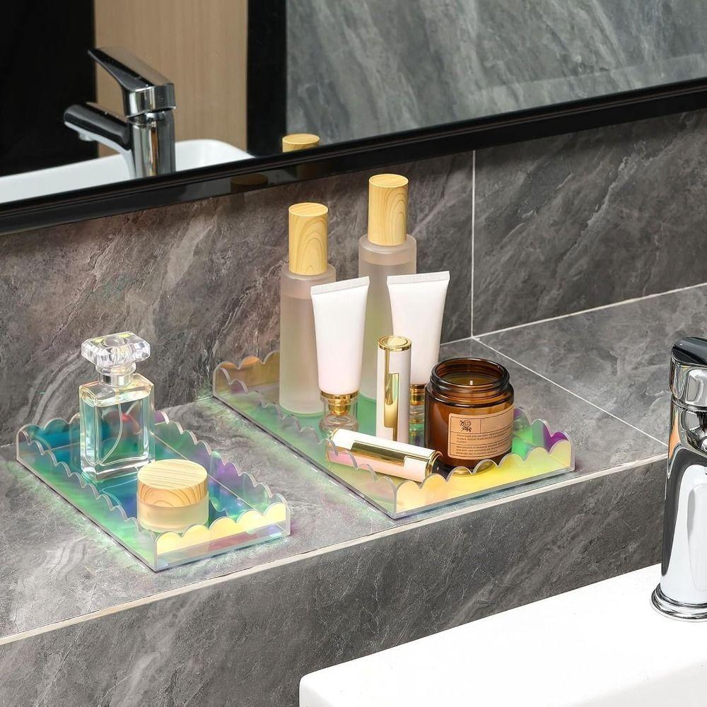 2 pcs Easy to Clean Vanity Tray Transparent Colorful Storage Tray  Bedroom Organization