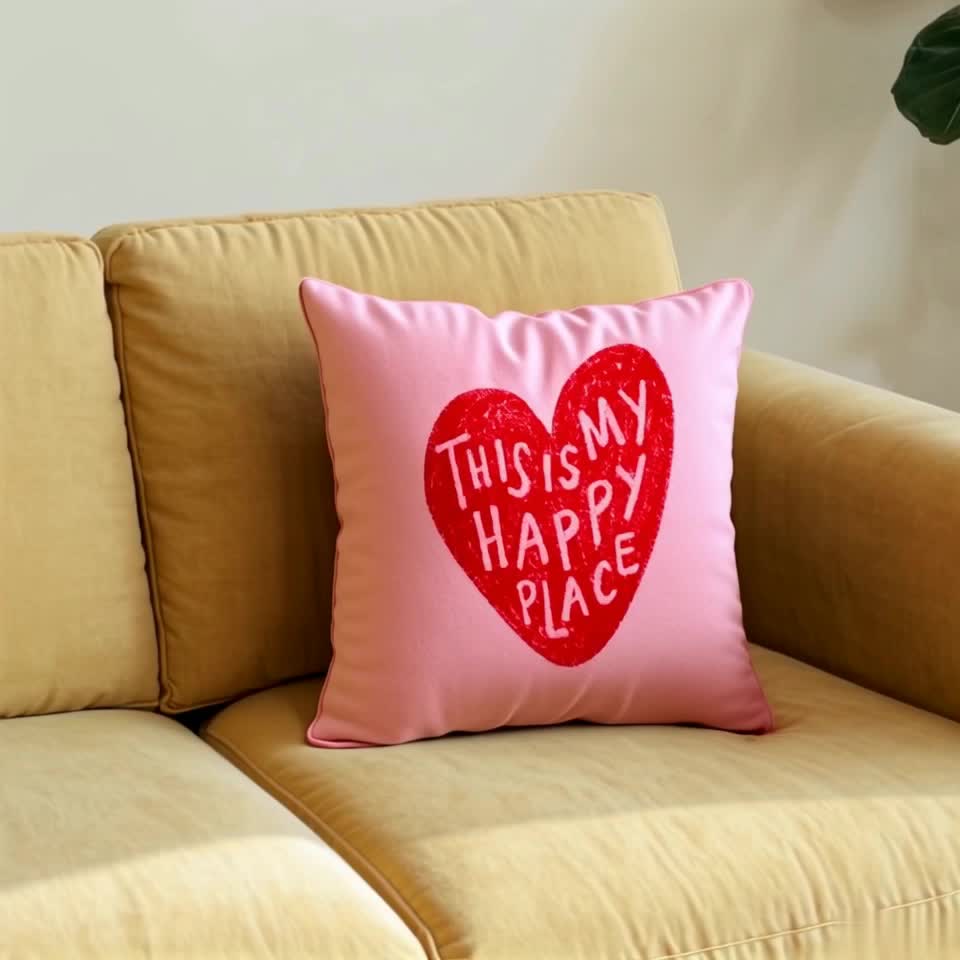 1pc "This Is My Happy Place" Heart Print Throw Pillow Cover - Cute Heart with Smiling Face & 'XOXO' Suitable for All Rooms, Bed, Couch