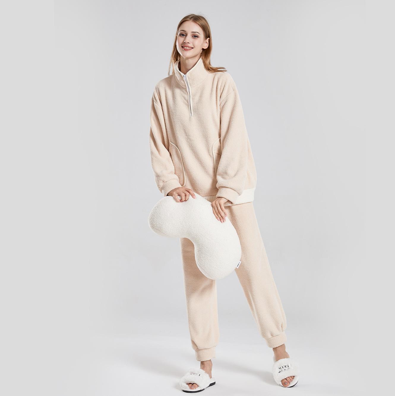 

Женский осенний пуловер-пижамный комплект больших размеров XL бежевый