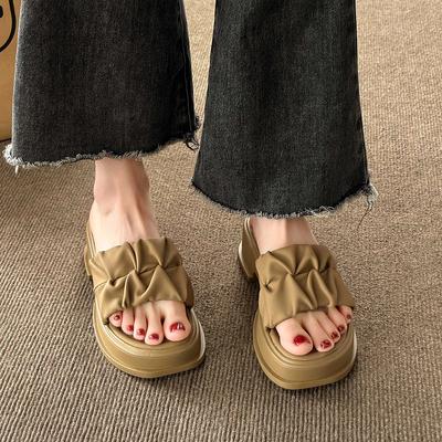 Koreanische Version Damen Plateau-Slipper Elegant Keilabsatz Einfarbig Sandalenschuhe für Damen Outdoor Vielseitig Freizeit-Slipper Neu