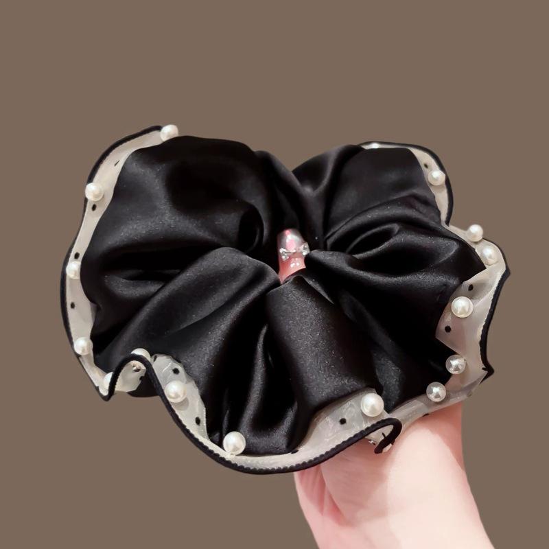 Pearl Polka Dot Satin Pleated Lace Hair Tie for Women
